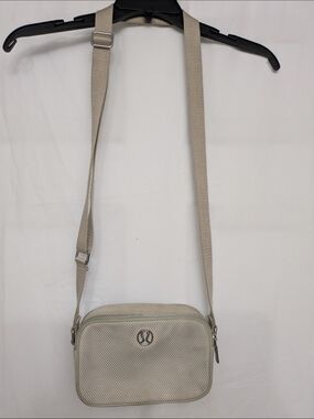 Lululemon Beige Checkered Crossbody Bag Double Zip